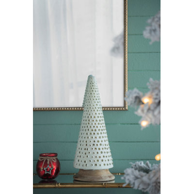 Décoration d'arbre de Noël conique en verre D6,7 x 18 po, crème
