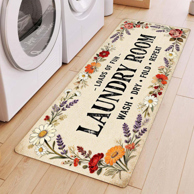 Laundry Room Rug Runner 18x47 inch Boho Flower Non Slip Laundry Rugs And Mats For Laundry Room Decor Washable Runner Rugs For Farmhouse Kitchen Floor Bathroom Entryway Area Rugs