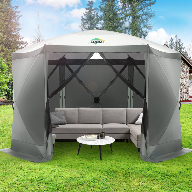 12x12ft Pop up Gazebo Screen House Tent with Sidewalls, Grey