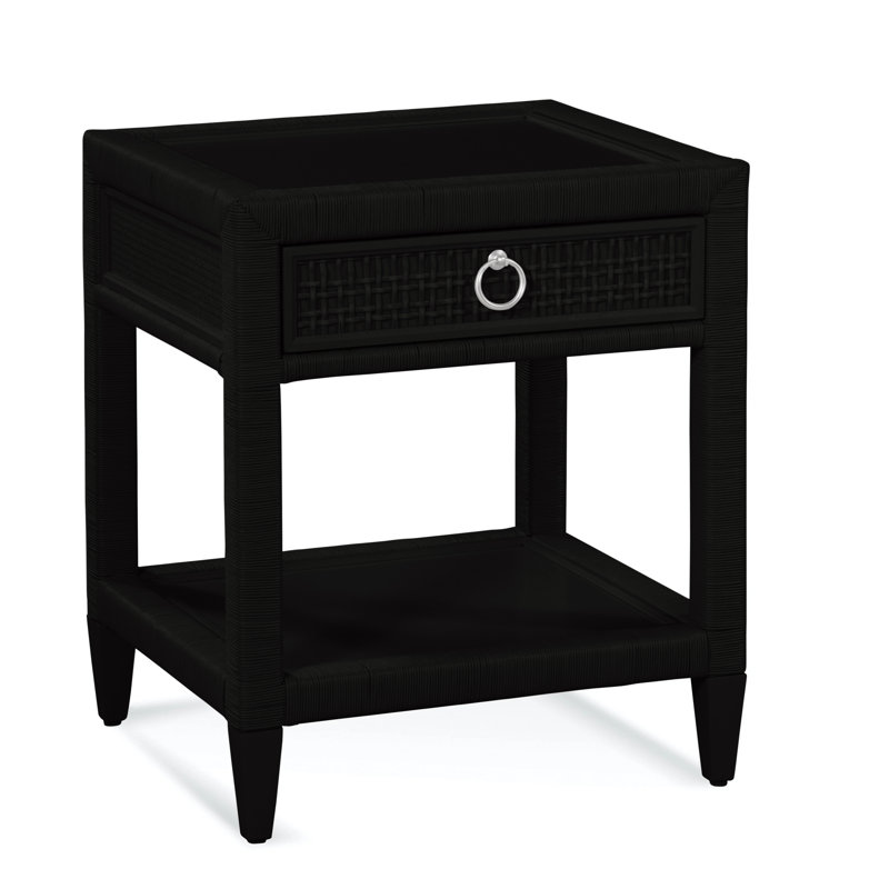 Monterey 1 - Drawer Wicker Nightstand, Black, Yes, Brass