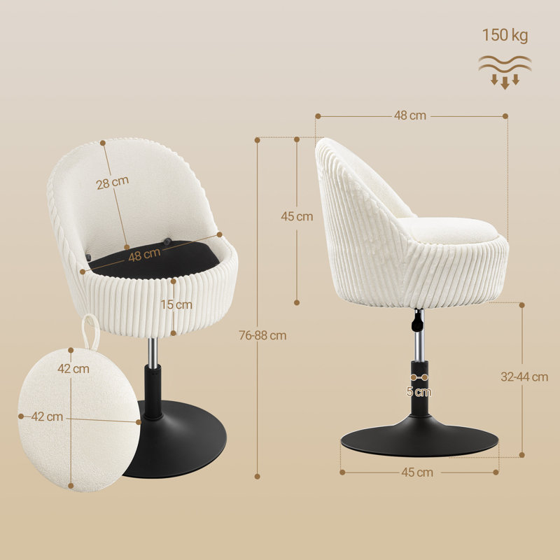 Vanity Chair with with Hidden Storage, Height Adjustable Dressing Table Chair, 360° Swivel with Backrest, Corduroy Dressing Table Stool for Bedroom