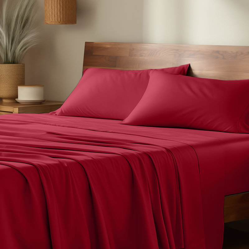 Sheet Set - Rayon from Bamboo, Queen Sheet Set with 2 Pillowcases, Red