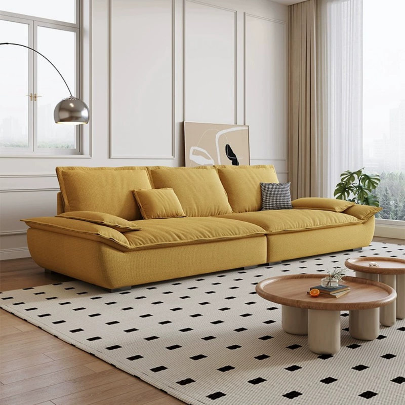 Canapé simple en tissu décontracté, Jaune, 2, H 35,83 po x l 110,24 po x P 37,4 po