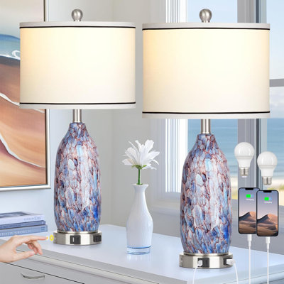 Ensemble de lampes de table Coastal Seashell avec ports USB, veilleuse à DEL et commande tactile