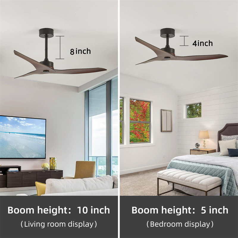 52" Outdoor Ceiling Fan Without Light With Remote Control, Black, Brown