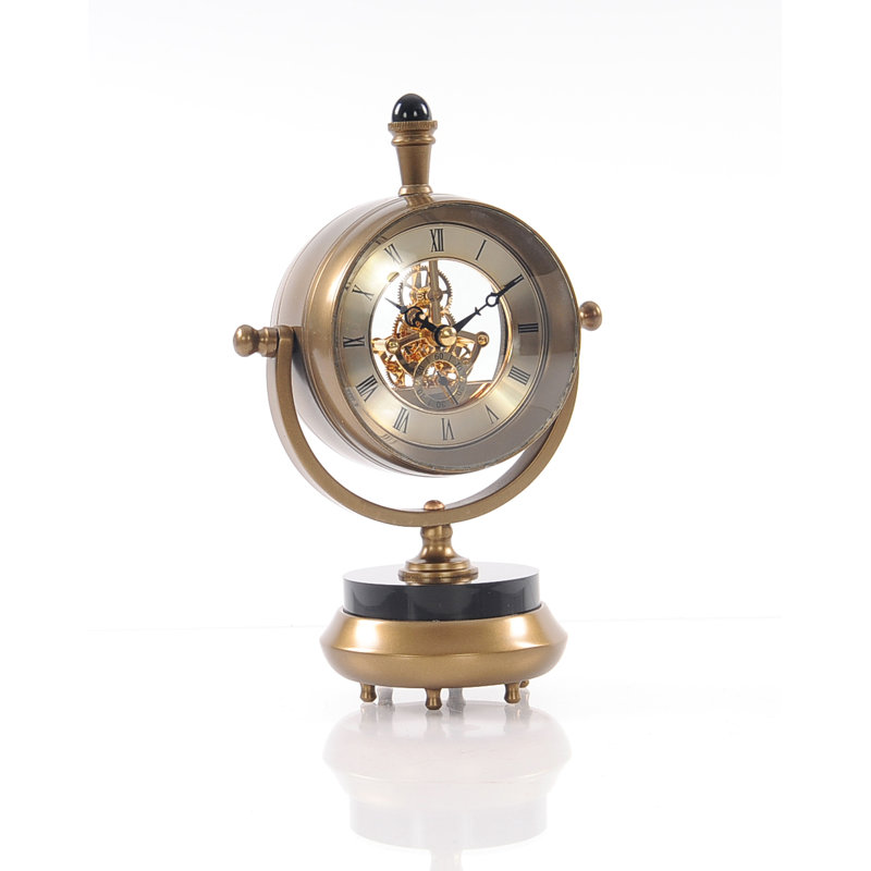 Analog Metal Mechanical Tabletop Clock in Brown