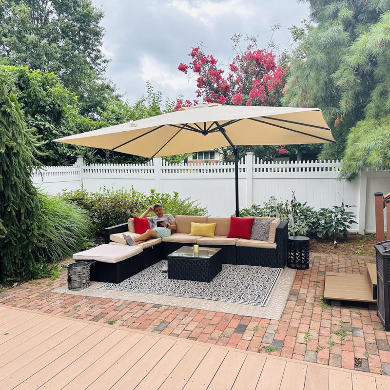 305cm Cantilever Parasol Outdoor Large Parasol Square Cantilever Yard Sun Parasol, Beige