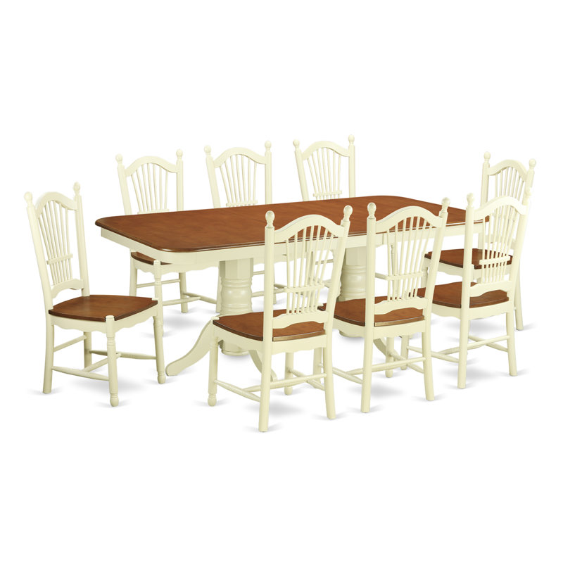 Ensemble de table de salle à manger 9 pièces comprenant une table rectangulaire en bois avec feuille papillon et 8 chaises de salle à manger, babeurre et cerise