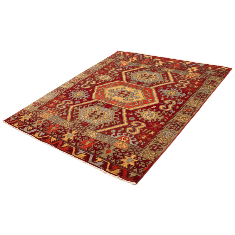 Tapis rouge foncé en laine noué à la main 8 pi 0 po x 9 pi 9 po Jules Serapi