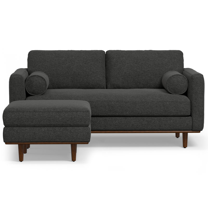 Morrison  Sofa and Ottoman Set in Woven-Blend Fabric, Charcoal Gray 100% Polyester, 72 inch