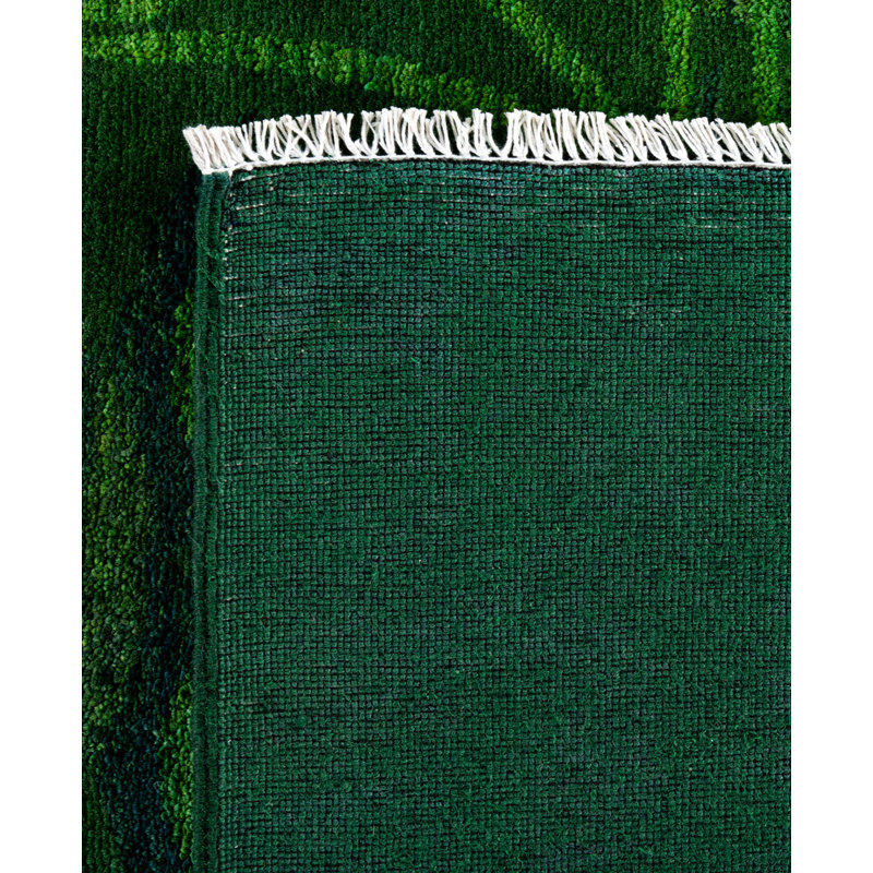 Overdyed Hand-Knotted Wool Modern-Contemporary Green Area Rug 9' 2" x 12' 3"