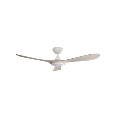 56" Smart Ceiling Fan Light, IP66 Outdoor/Coastal Rated, 3 Blades, 9-Speed Durable DC Motor, 3 CCT & Dimmable LED, Efficient & Quiet Operation, Reverse Rotation, Matter Smart Home & Remote Control, Timer, Weather Resistant, White/White Oak Woodgrain