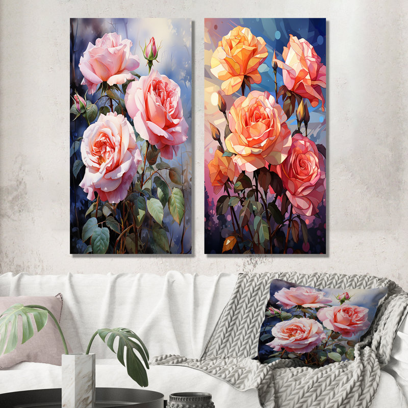 «Rose Blossoms With Graceful Curves - Roses», ensemble d'art mural sur toile, H 28 po x l 25 po, Toile tendue