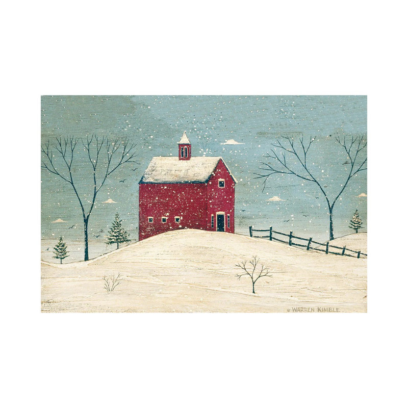 Grange en hiver - impression d'art mural, H 26 po x l 40 po, Toile tendue, Ne s’applique pas