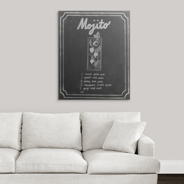 « v », affiche rétro dépilé Chalkboard Cocktails, H 48 po x l 38 po x P 1,5 po, Toile