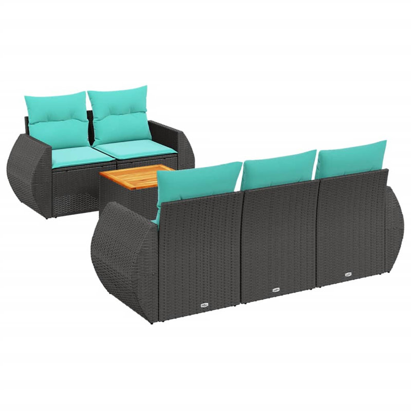  Ensemble de canapé de patio 6 pièces avec coussins en rotin de polyester noir