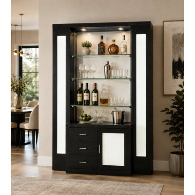 Bar de coin Elite avec tablettes en verre et rangement Elite