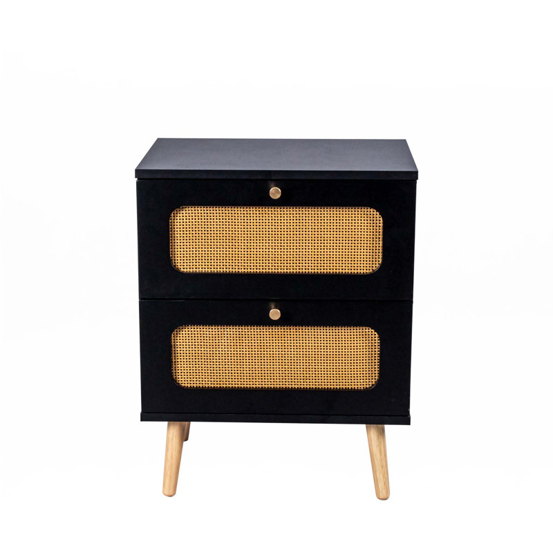 Table de chevet 2 tiroirs en rotin