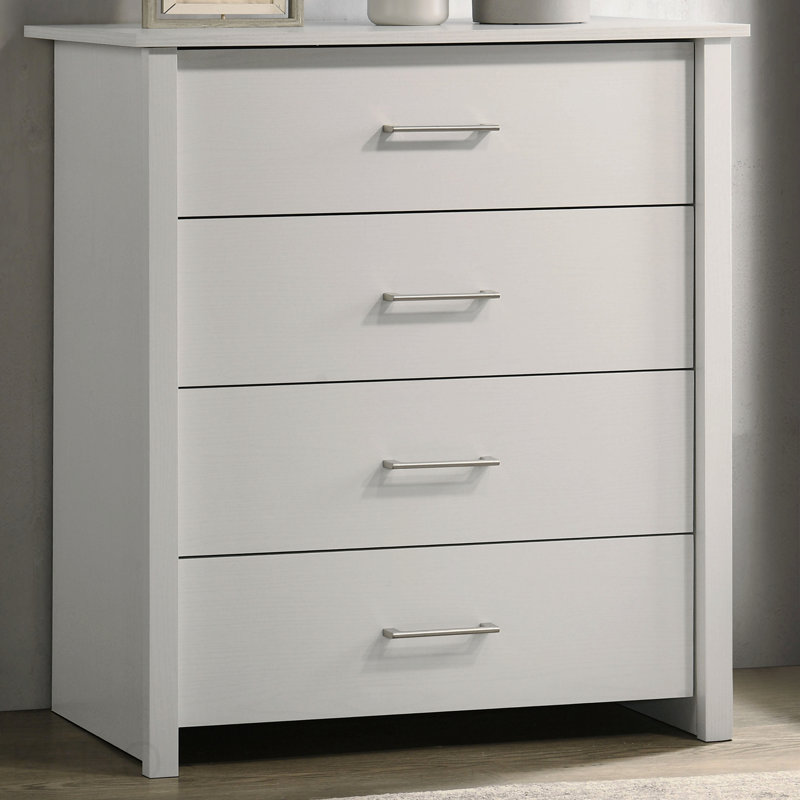32"W White 4-Drawer Chest With Silver Handles, White