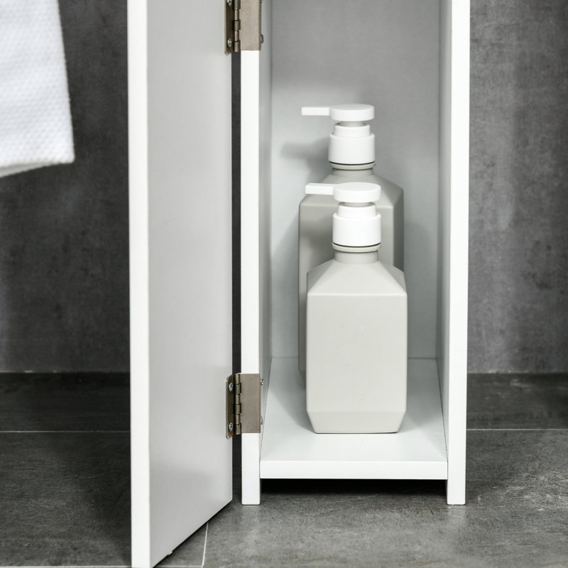 Tall White Bathroom Storage Cabinet, Freestanding With 2 Open Shelves And Door Cabinets, Build - Coated Particle Board, Tipping For , Maximize Unused Corners, 6" W X 12.01" D 46.5" H, 26 Lbs Total