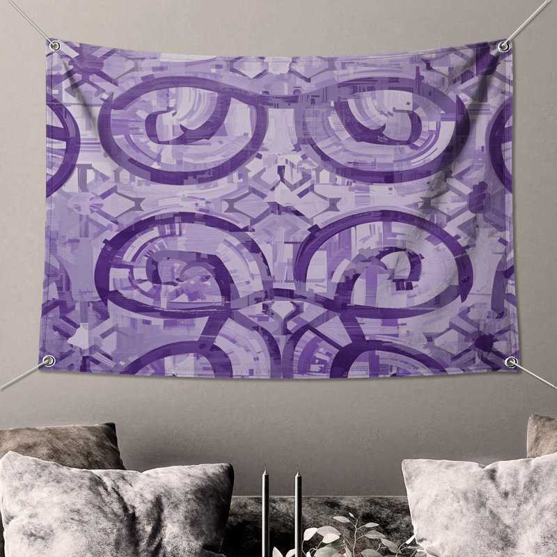 Tapisserie murale géométrique mauve tourbillon, H 50 po x l 60 po avec 4 œillets