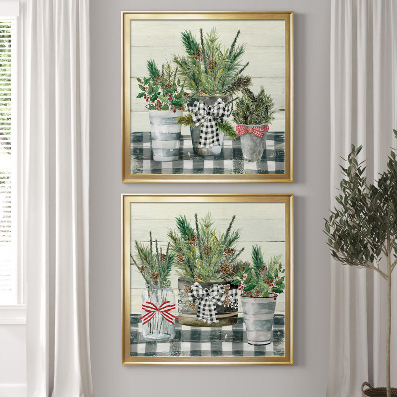 Christmas Gingham I - ensemble de 2 reproductions d'art sur toile tendue, H 34,5 po x l 69 po x P 1,5 po, Pas de tapis