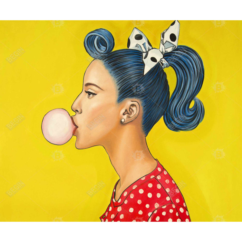 Femme rétro avec une belle queue de cheval - toile rétro Pop art, 49.25" H x 61.25" W