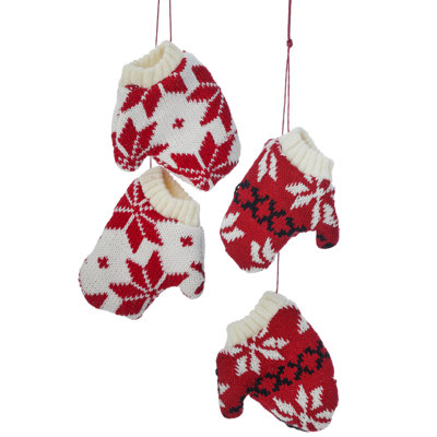 14" Knit Snowflake Mittens Ornaments
