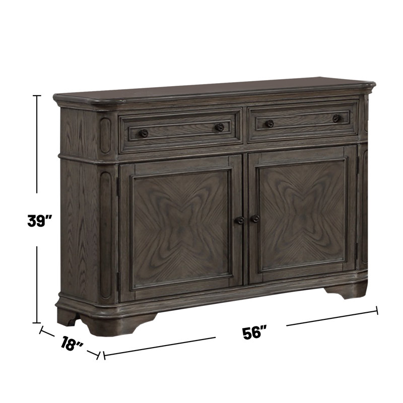 2 Drawers And 2 Doors Wooden Server In Oak Finish