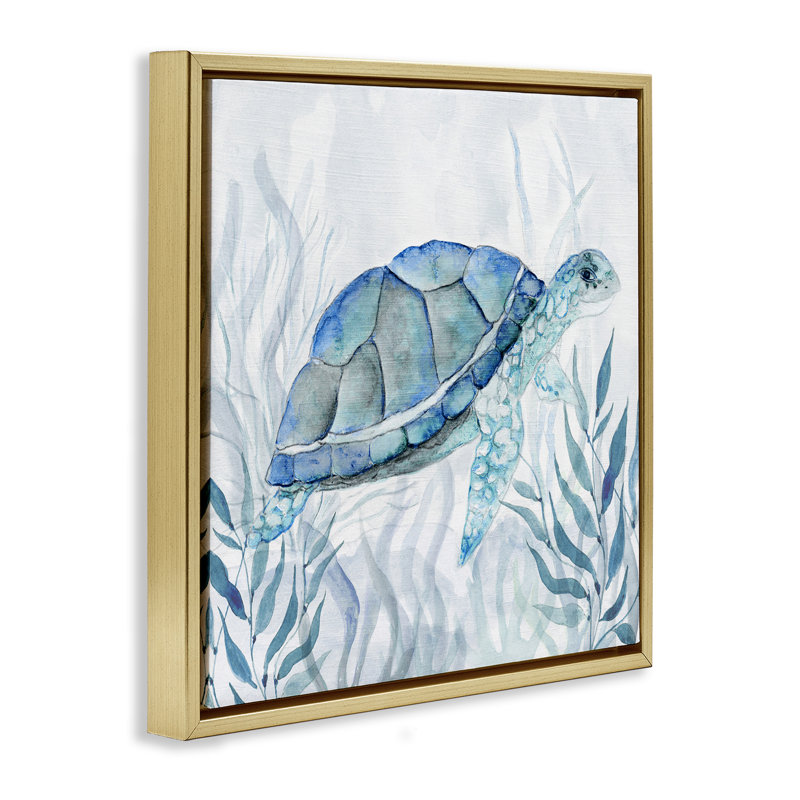 Cadre flottant Sourire tortue, design par Janet Tava, H 25 po x l 25 po, Cadre flottant métallique doré