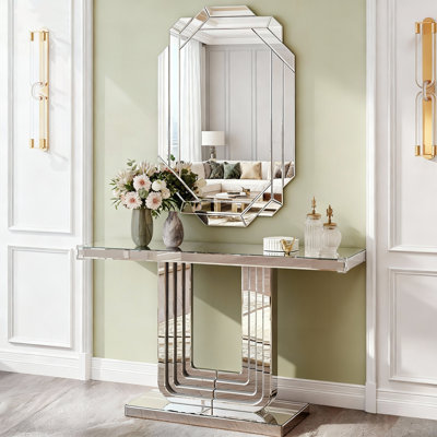 Console miroir de 47 pouces avec motif de lignes assemblées à la main