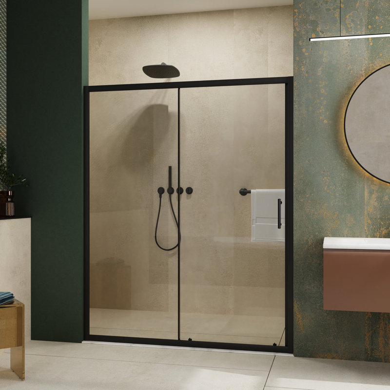 Porte de douche coulissante simple 60 po de largeur x 72 po de hauteur, verre trempé épais de 1/5 po, noir mat, durabilité impressionnante