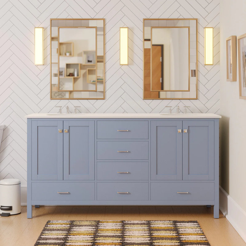 Ensemble de meuble-lavabo double 72 po Claudett, Bleu poudre, Blanc d'ingénierie