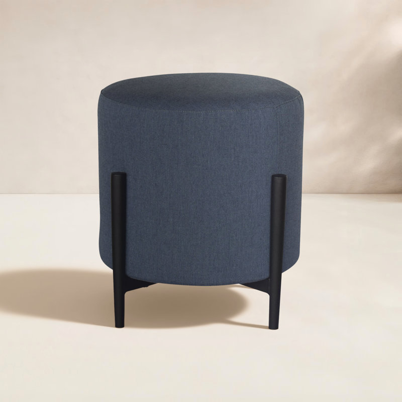 Talita Round Upholstered Outdoor Ottoman, Canvas Navy Sunbrella® Canvas