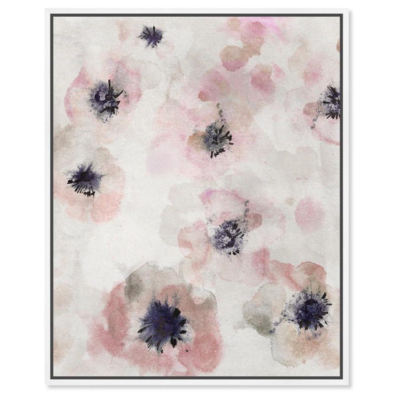 «Gentle Florals», impression sur toile par Notoriart, H 16 po x l 20 po, Cadre argenté