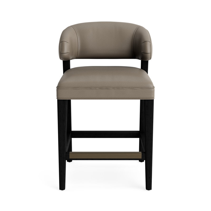 Keane Leather Bar Stool, Black, Greenwich Performance Leather - Pewter, Counter Stool (25” Seat Height)