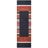 Hand Knotted Wool Area Rug in Black/Red/Green/Ivory