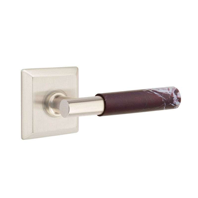 Emtek Select Passage Leverset w/ Quincy Rosette & T-Bar Stem, Rosso Levanto Marble Lever (CF), Nickel satiné
