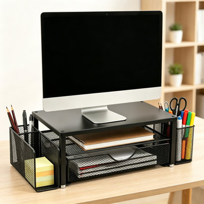 Black Desk Riser w/ Drawer & Pen Holders