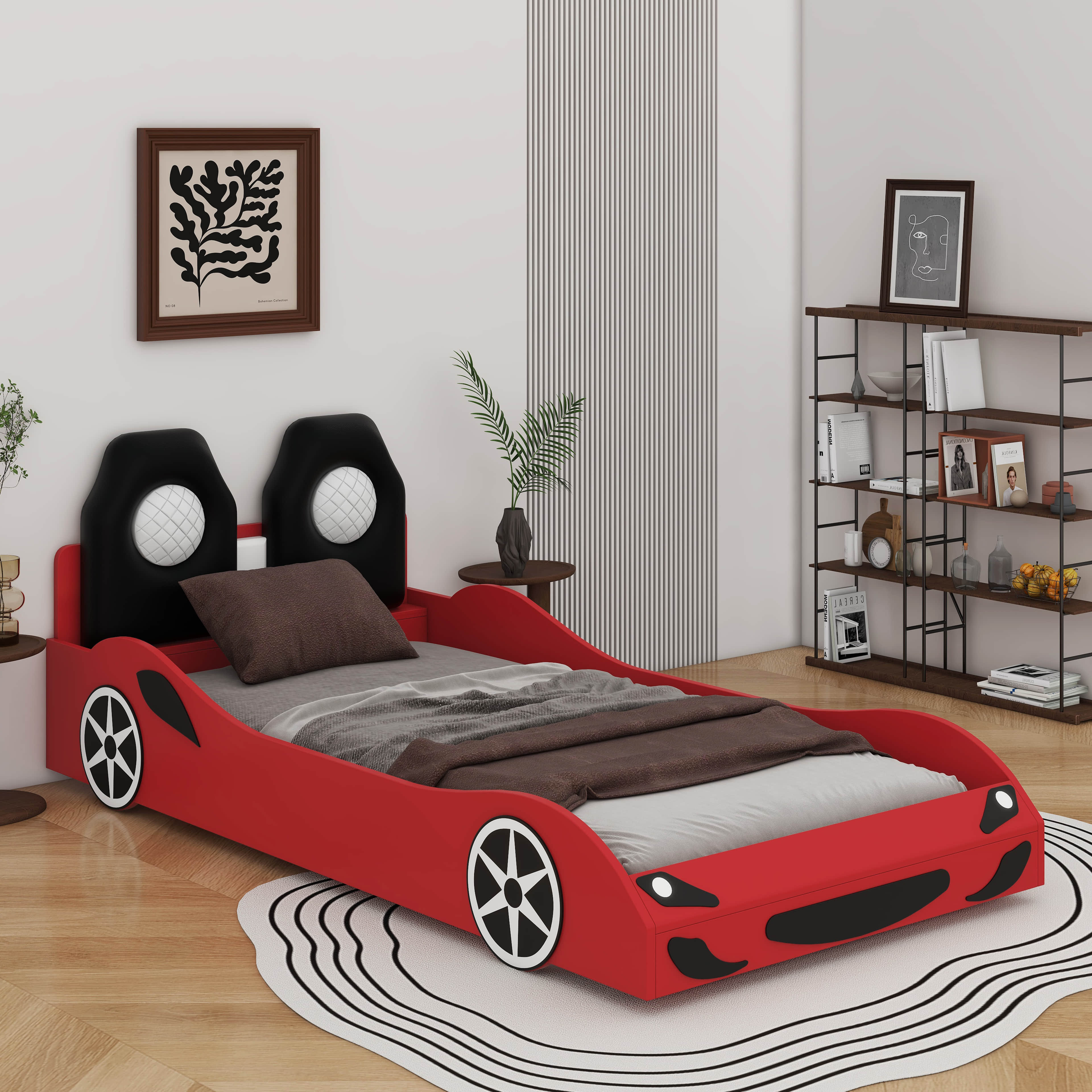 Latitude Run® Twin Race Car-Shaped Platform Bed With LED And ...
