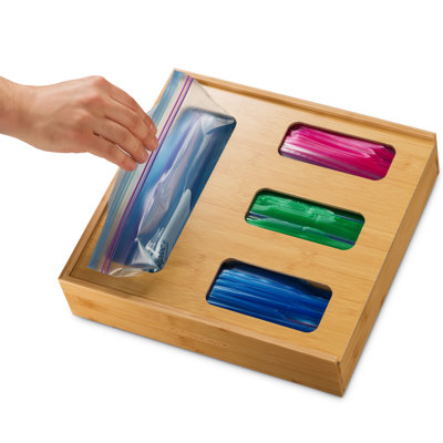 Bamboo Ziplock Bag Drawer Organizer For Kitchen Drawer Or Wall Mount, Compatible With Gallon, Quart, Sandwich, And Snack Variety Size Bags, 1 Box 4 Slots