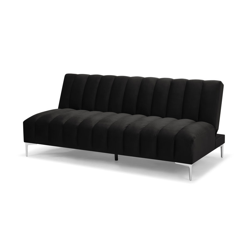 Camille 3 Seater Sofa Bed in Velvety Fabric, Black Velvet