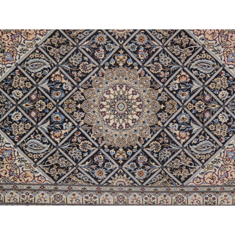 Tapis unique bleu marine / beige noué à la main 3 pi 3 po x 5 pi 3 po Persian Classic