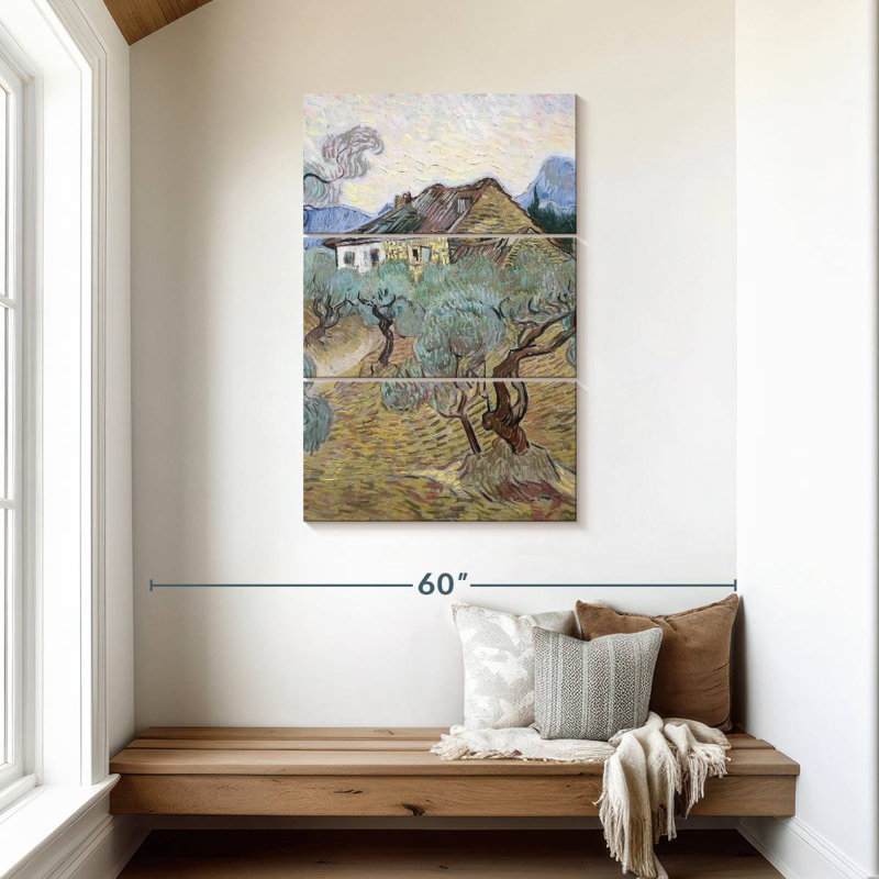 Maison blanche parmi les oliviers, H 45 po x l 28 po