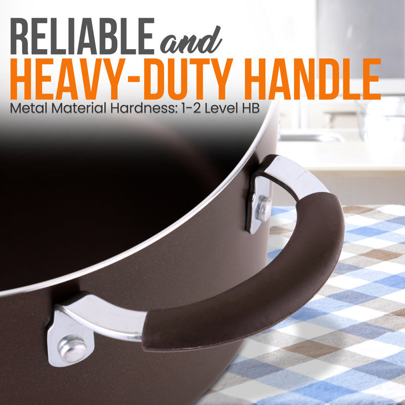 NutriChef 5 Quart Non-Stick Brown Aluminum Dutch Oven Pot with Lid