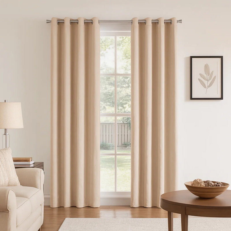 Ensemble de 2 panneaux de rideaux avec œillets Jini, microsuède, 54, L 54 po x L 84 po, Beige