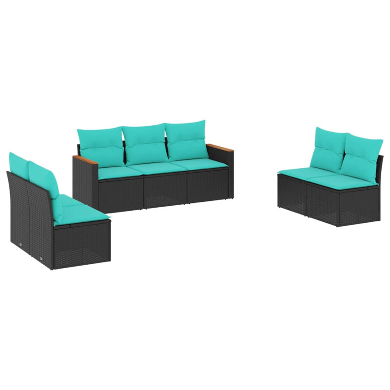  Ensemble de canapé de patio 7 pièces avec coussins en rotin de polyester noir