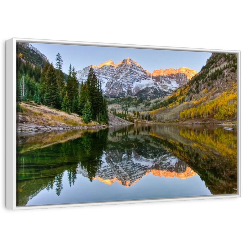 Maroon Bells Autumn Glow, Cadre flottant blanc, 40 po x 27 po