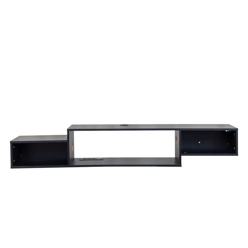 65" Wall Mounted Floating TV Stand with 20-Color LED Lights, Entertainment Center Shelf & Charging Station, Black