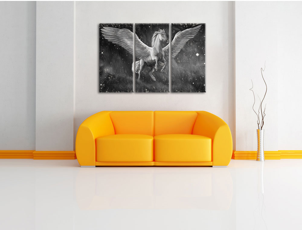 3-tlg. Leinwandbild-Set „Pegasus mit Engelsflügel“, Kunstdruck